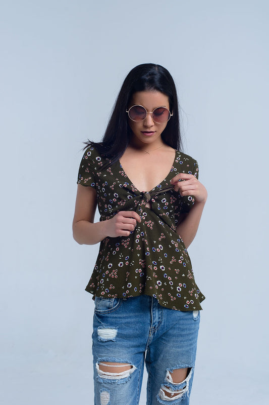 Q2 Green top with floral print