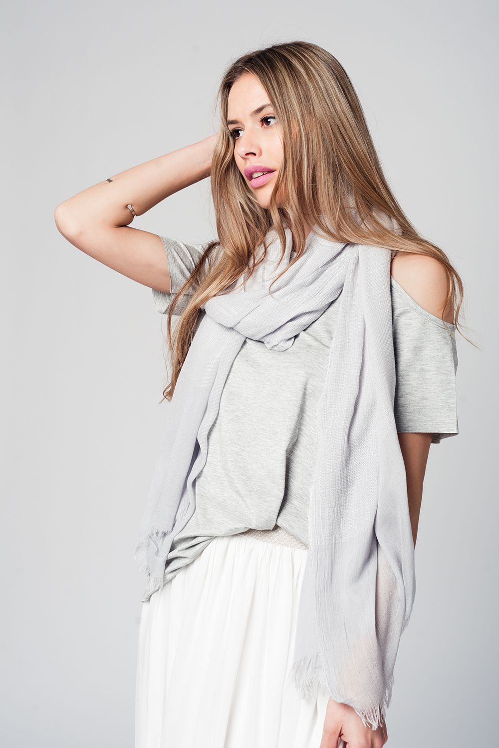 Q2 Grey cold shoulder top