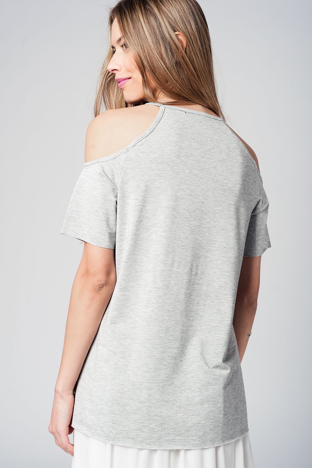 Grey cold shoulder topBlouses