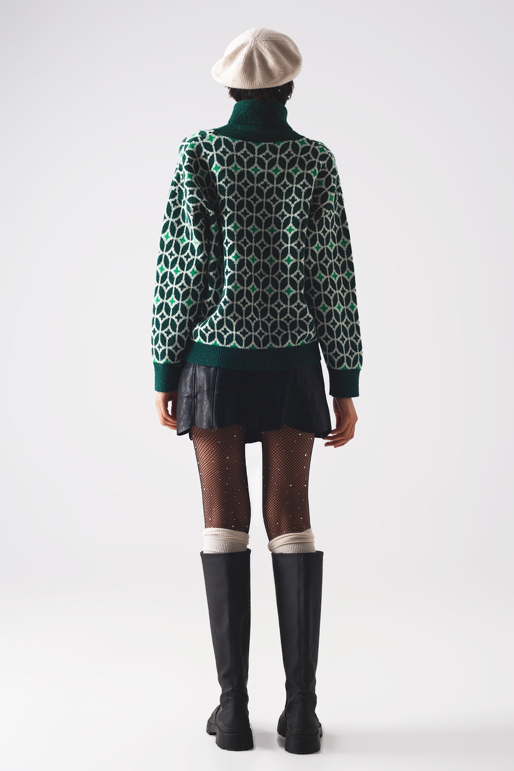 High neck jumper in geo pattern in greenSweaters