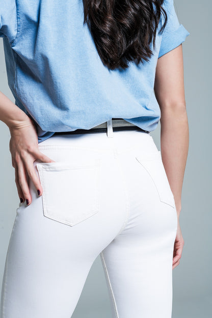 High Rise Basic Flared Jeans In White