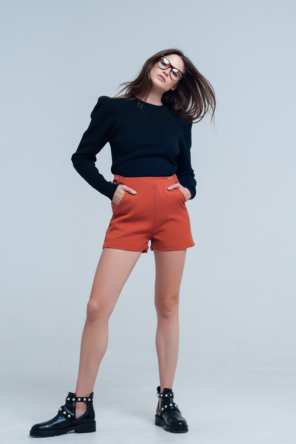 High waist orange shortsPants