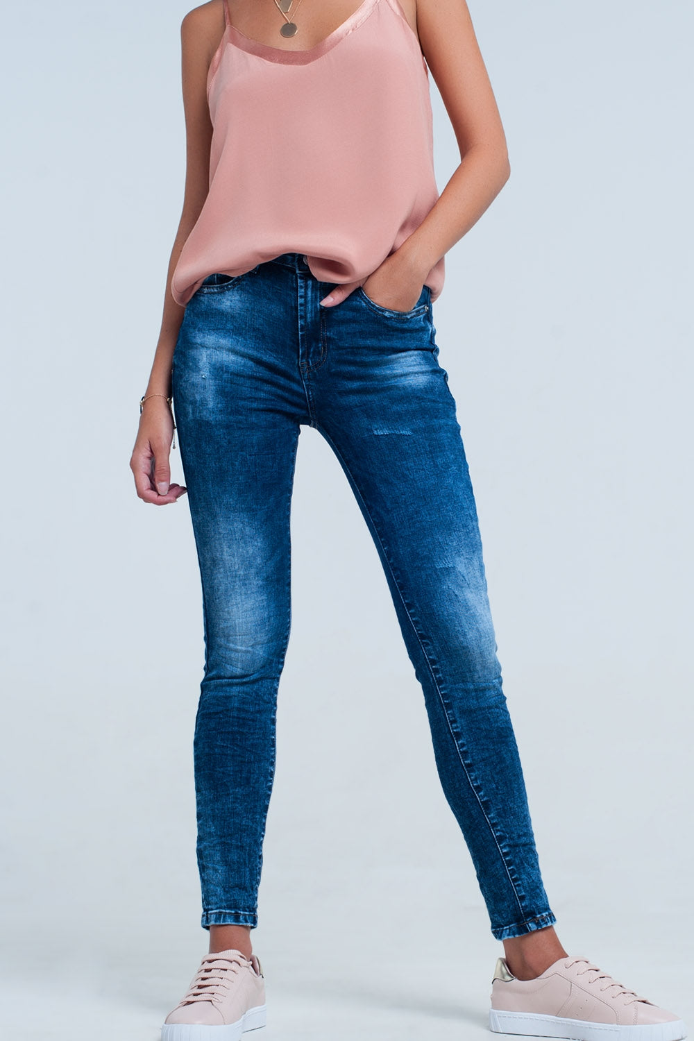 Q2 high waist skinny jeans in bright blue wash