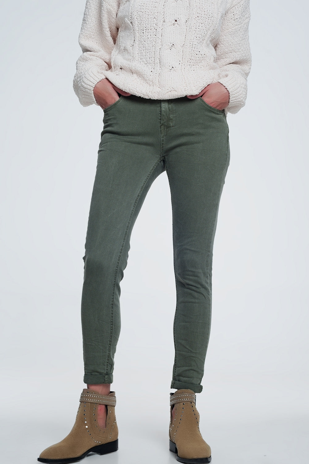 Q2 High waisted skinny jeans in green
