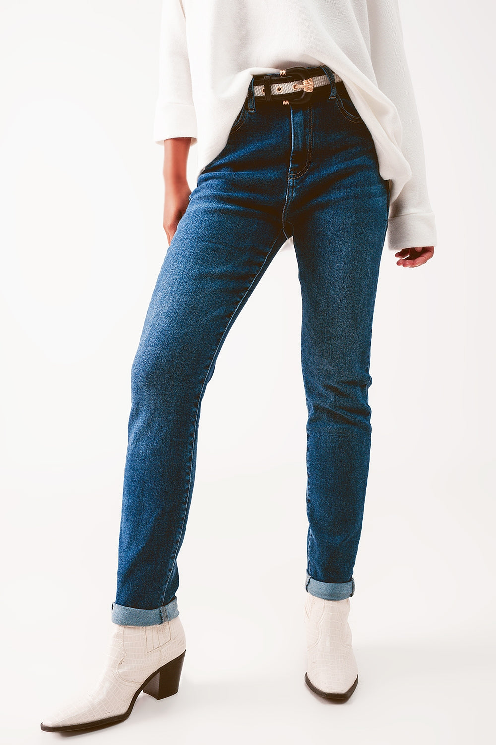 Q2 High waisted skinny jeans in mid wash