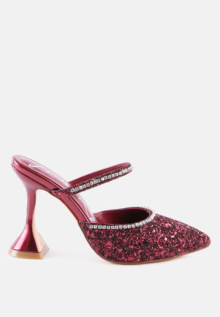 iris glitter diamante embellished spool heel sandals-5