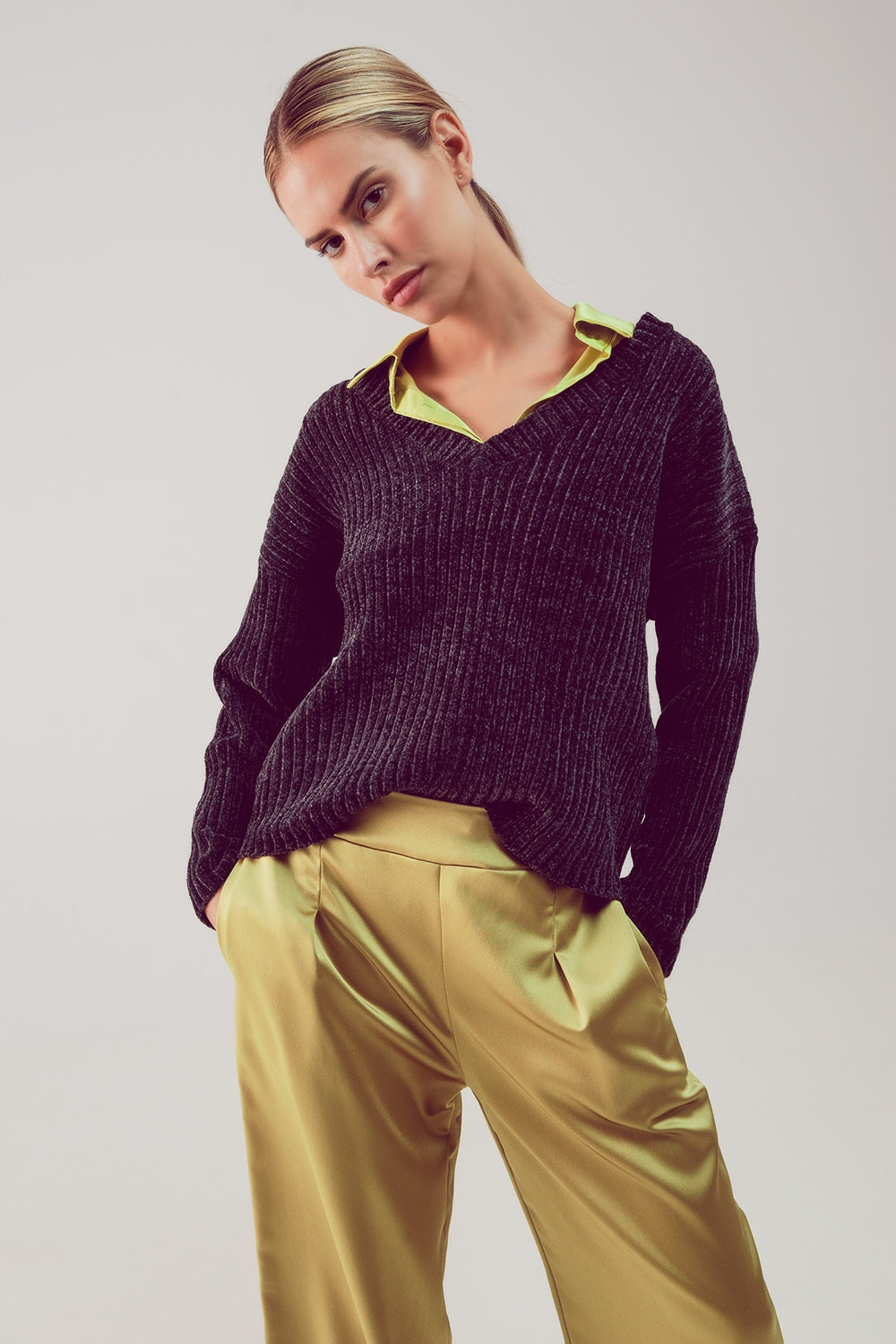 Knitted chenille jumper in dark greySweaters