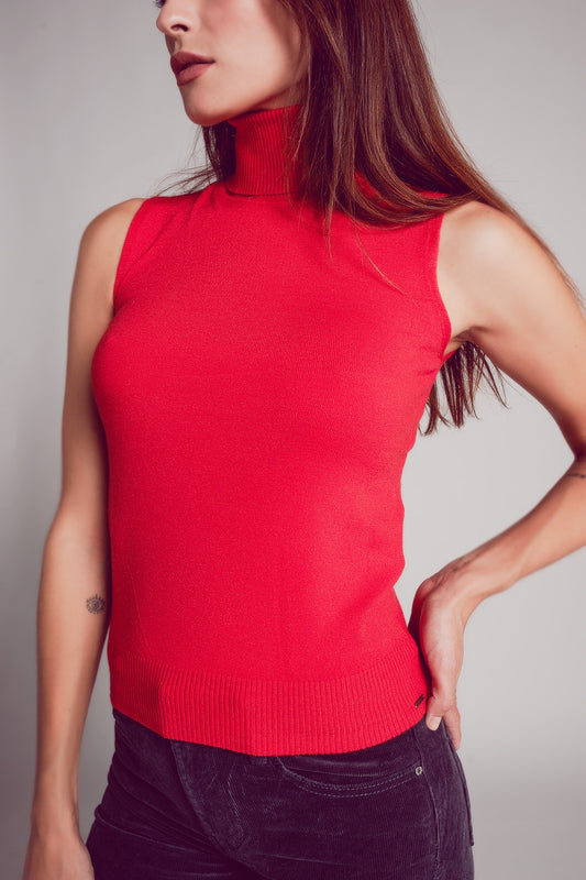 Q2 Knitted tank jumper in red