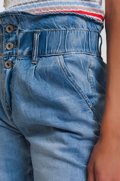 Light denim straight jeans with big waistband detailJeans
