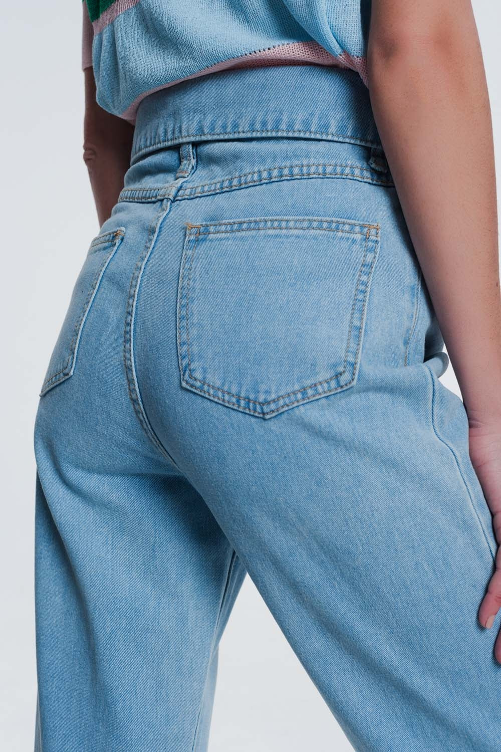 Light denim straight jeans with folded waistJeans