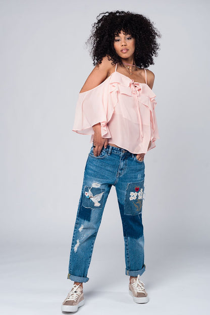 Light pink cold shoulder topBlouses