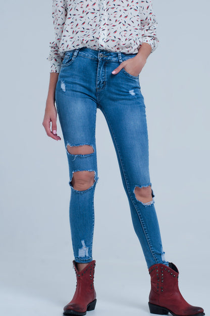 Q2 Light ripped skinny jeans in blue