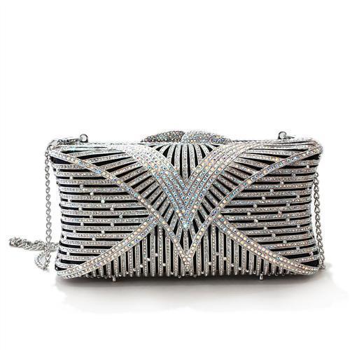 Imitation Rhodium White Metal Clutch With Top Grade Crystal In White Posh Styles Apparel