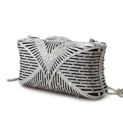 Imitation Rhodium White Metal Clutch With Top Grade Crystal In White Posh Styles Apparel