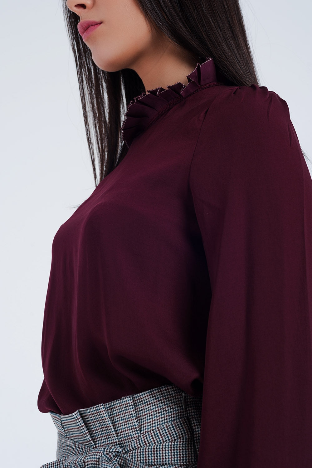 Maroon shirt with neck and sleeve detailed endsBlouses