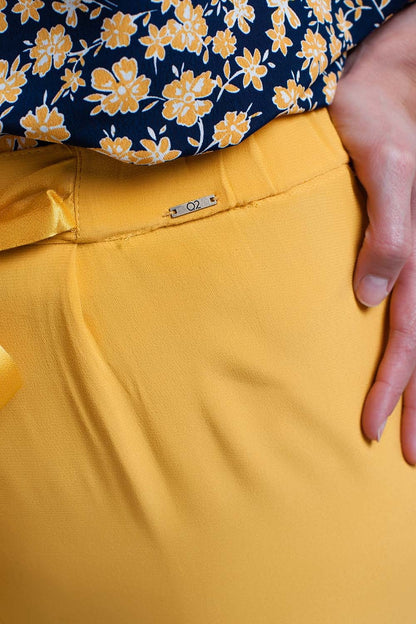 Mustard slim fit pants with satin beltPants