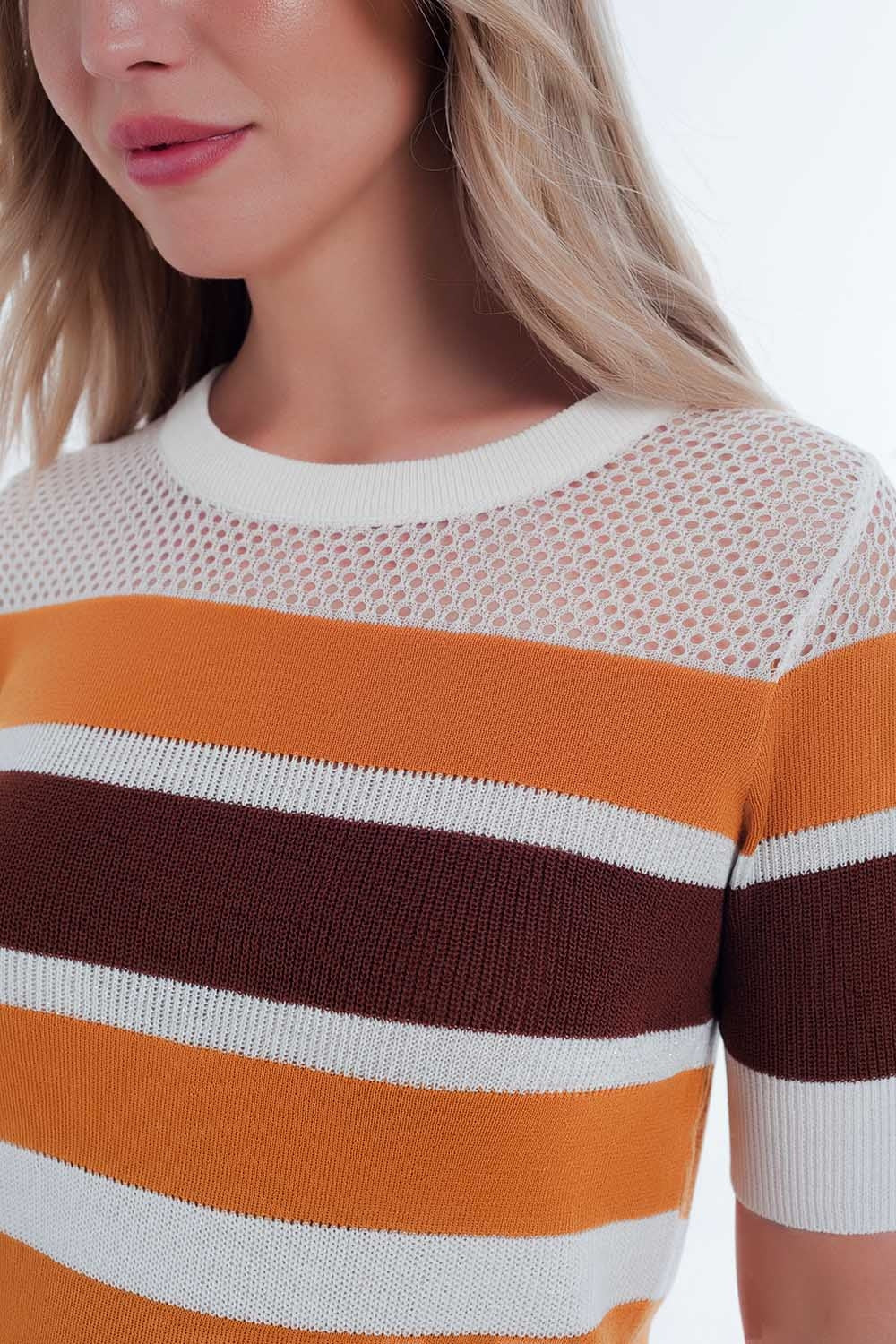 Q2 Mustard striped open knit sweater