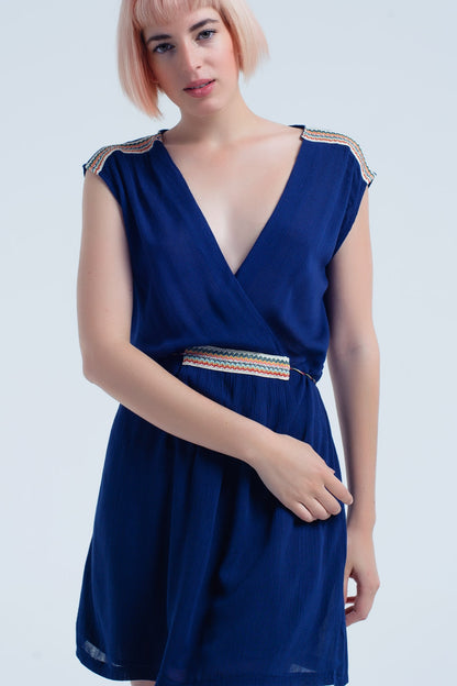 Navy blue mini dress with embroideryDresses