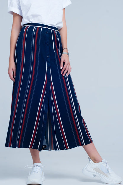 Q2 Navy blue striped midi skirt