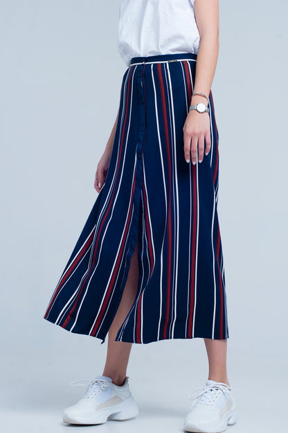 Navy blue striped midi skirtSkirts