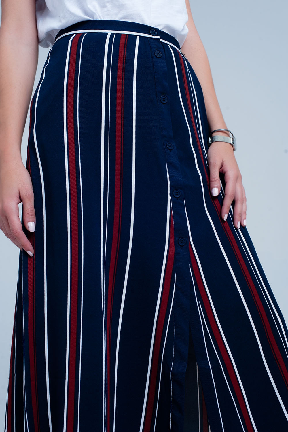 Navy blue striped midi skirtSkirts