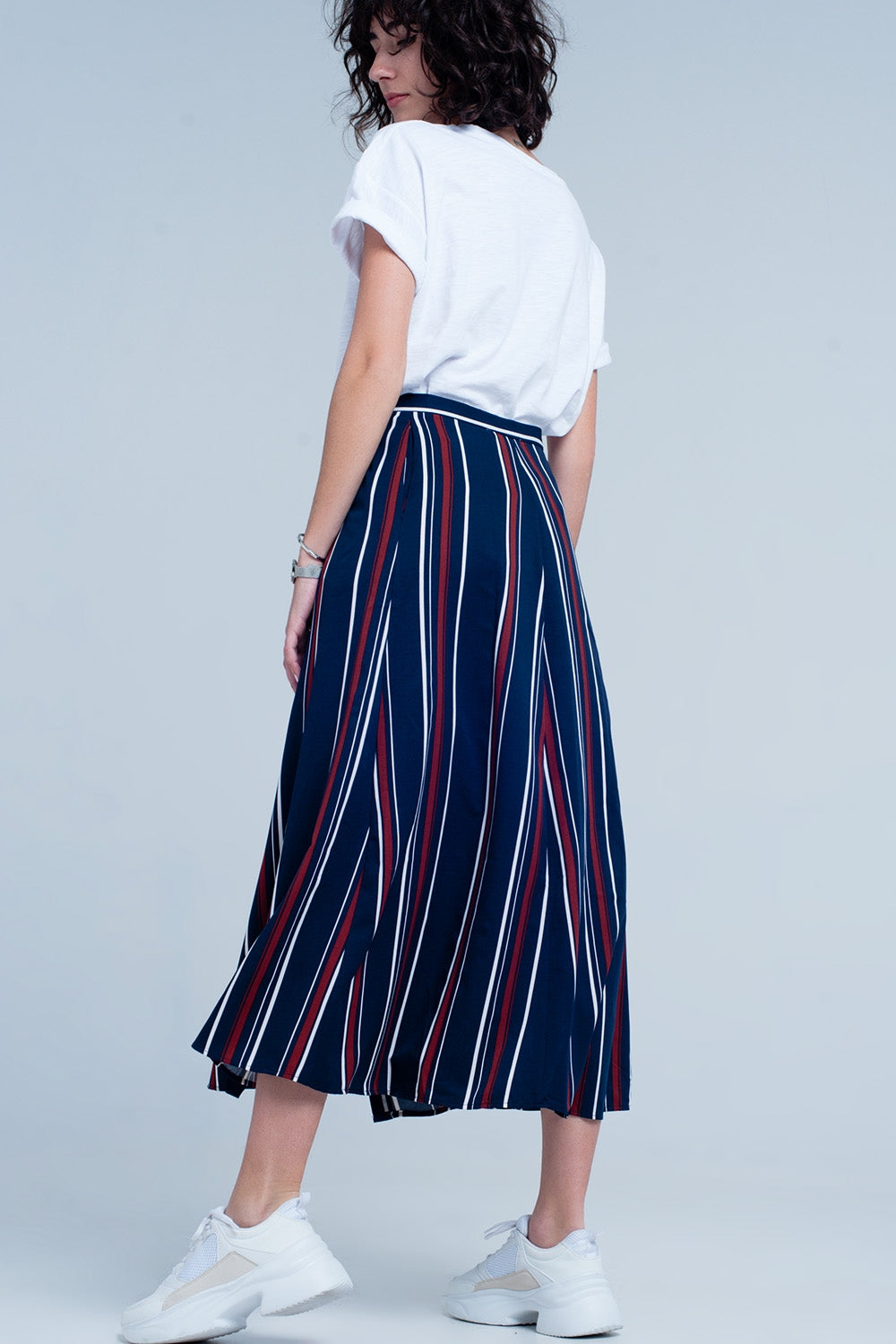 Navy blue striped midi skirtSkirts