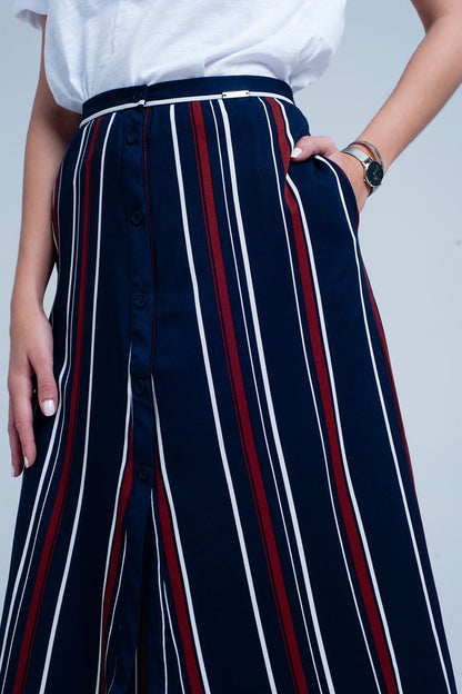 Navy blue striped midi skirtSkirts