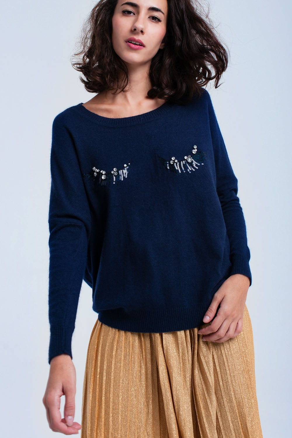 Navy sweater with eyelashesSweaters