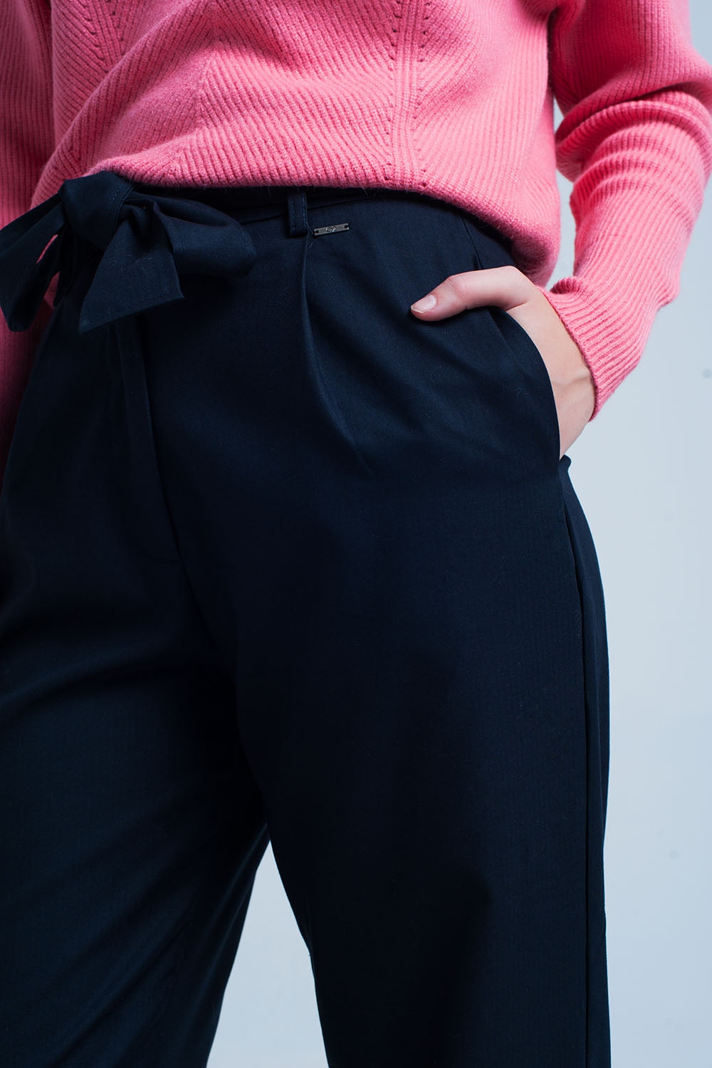 Navy Wide Pants with Bow TiePants