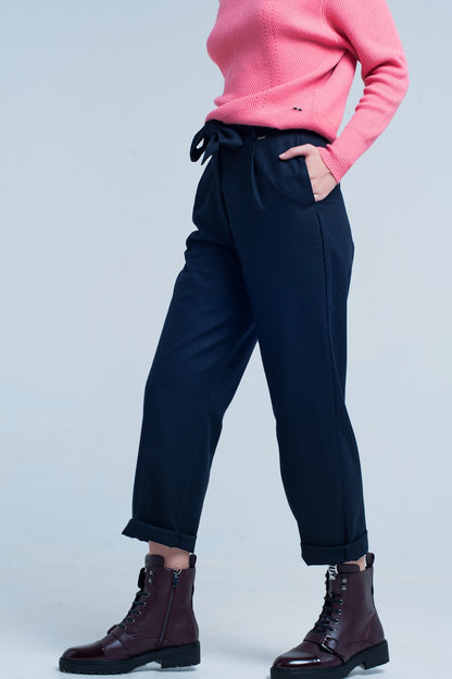 Navy Wide Pants with Bow TiePants