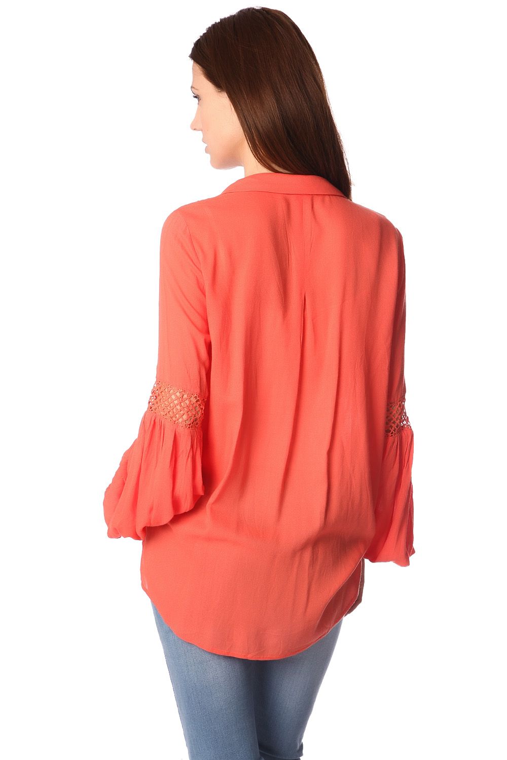 Orange blouse with wrap front and draped detailBlouses