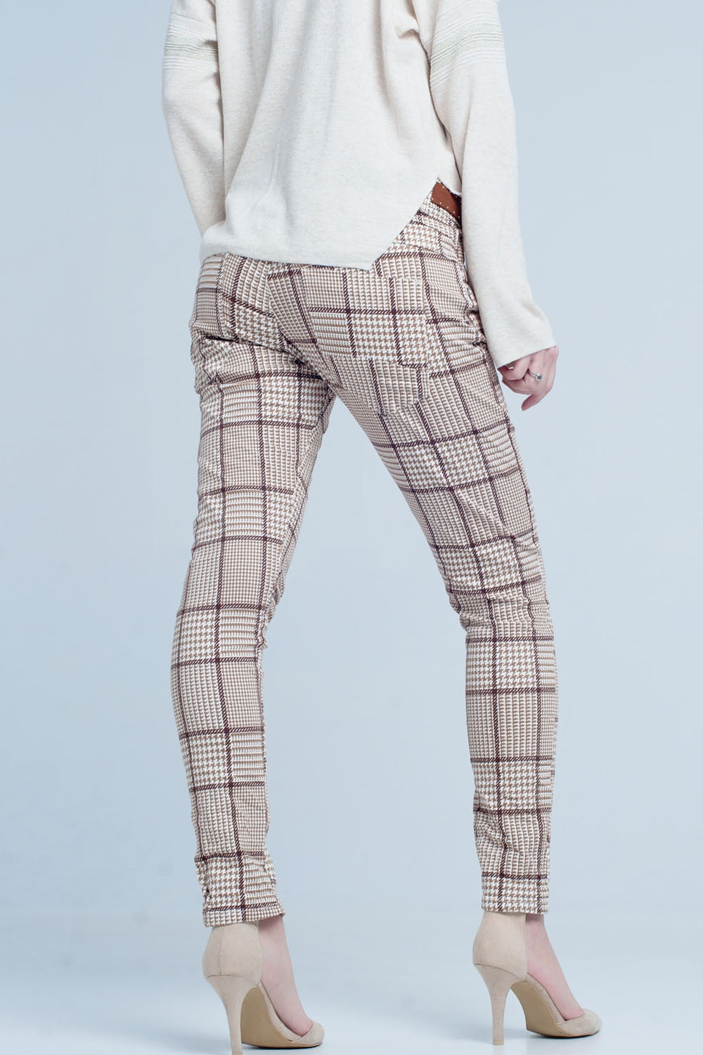 pants in beige check with buttonJeans