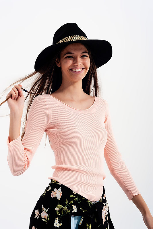 Q2 Pink knitted wide neck sweater