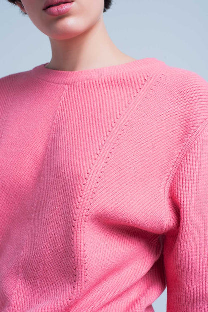 Pink Textured Sweater with Round NeckSweaters