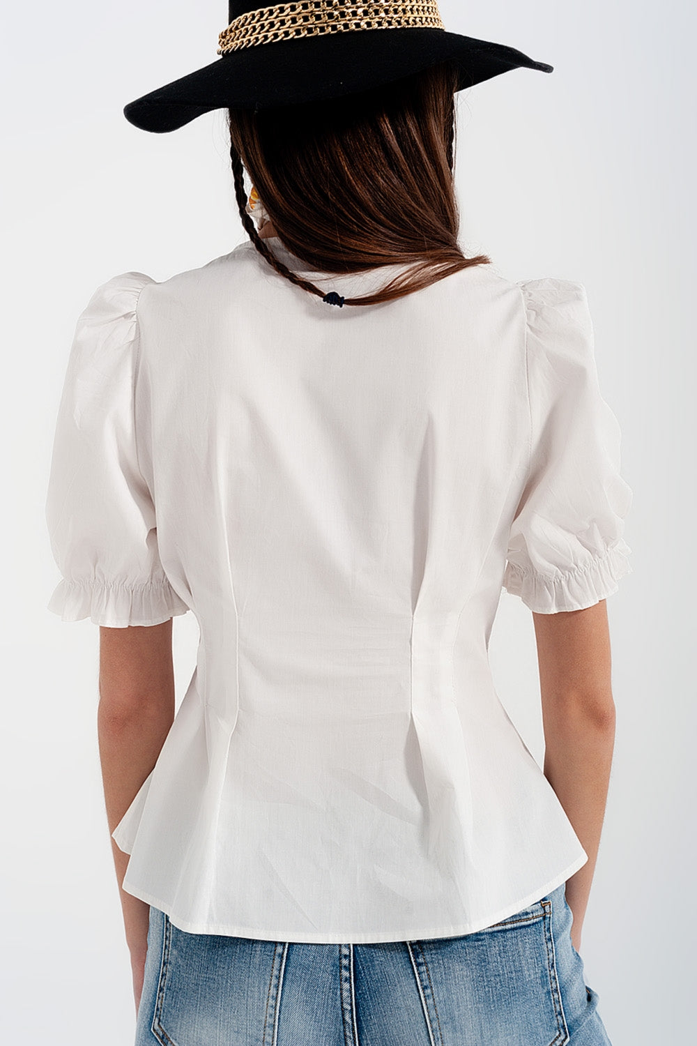 Poplin frill detail wrap blouse in creamShort Sleeve Tops