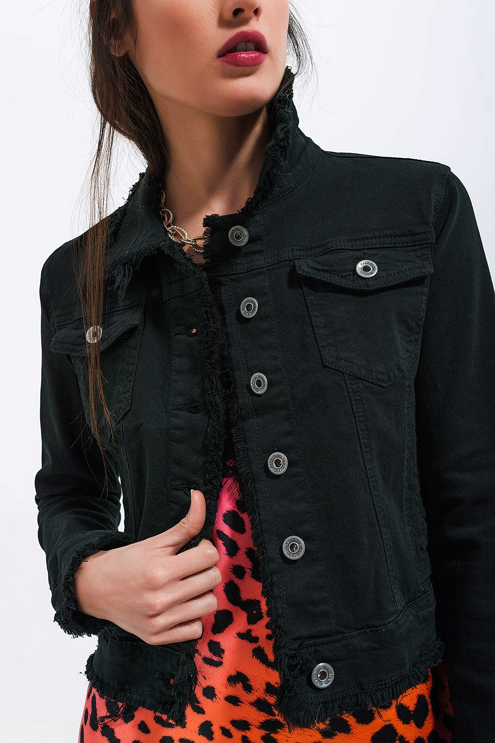 Raw edge black denim jacket