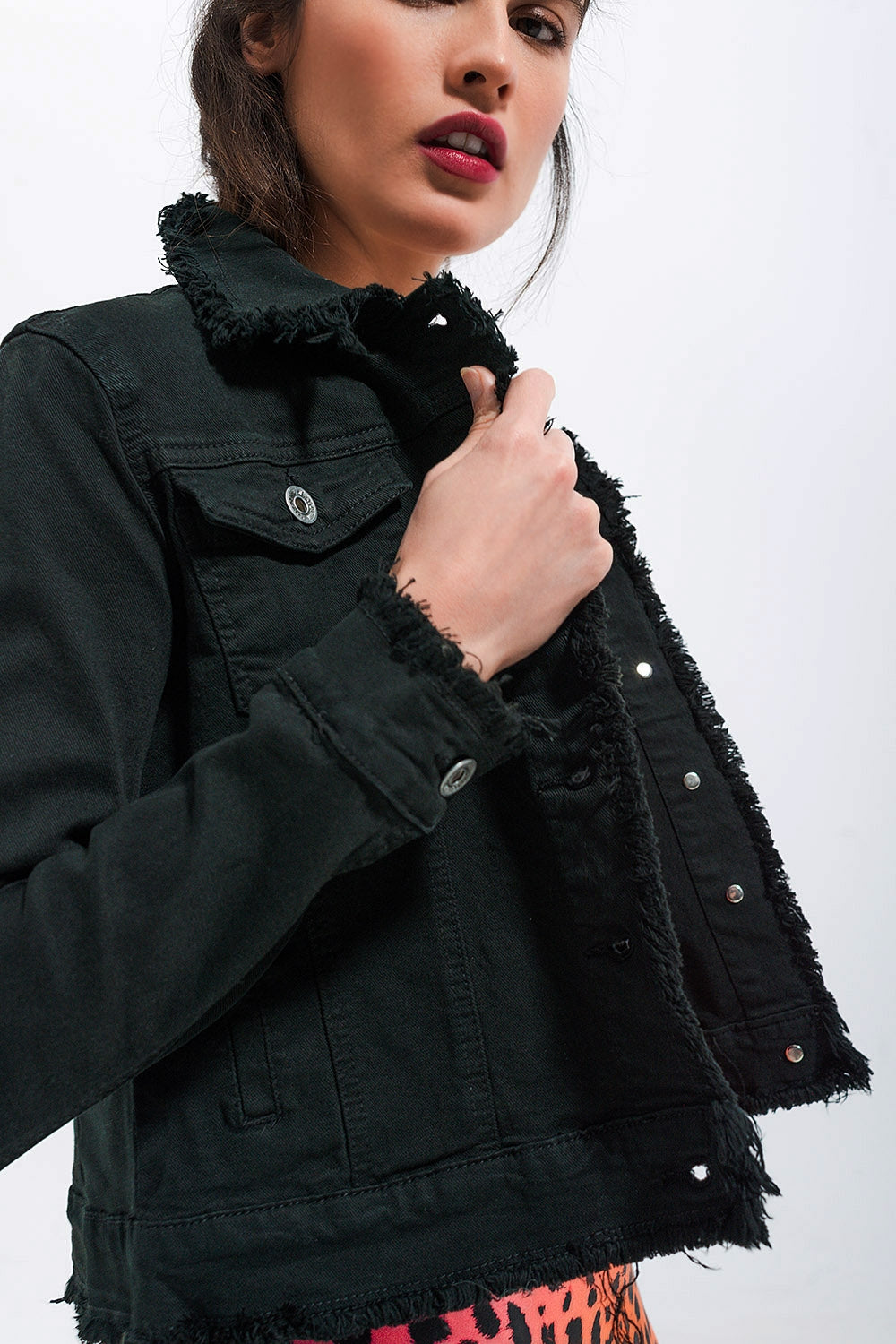 Raw edge black denim jacket