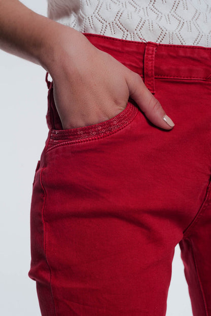 red boyfriend jeans with button closureJeans