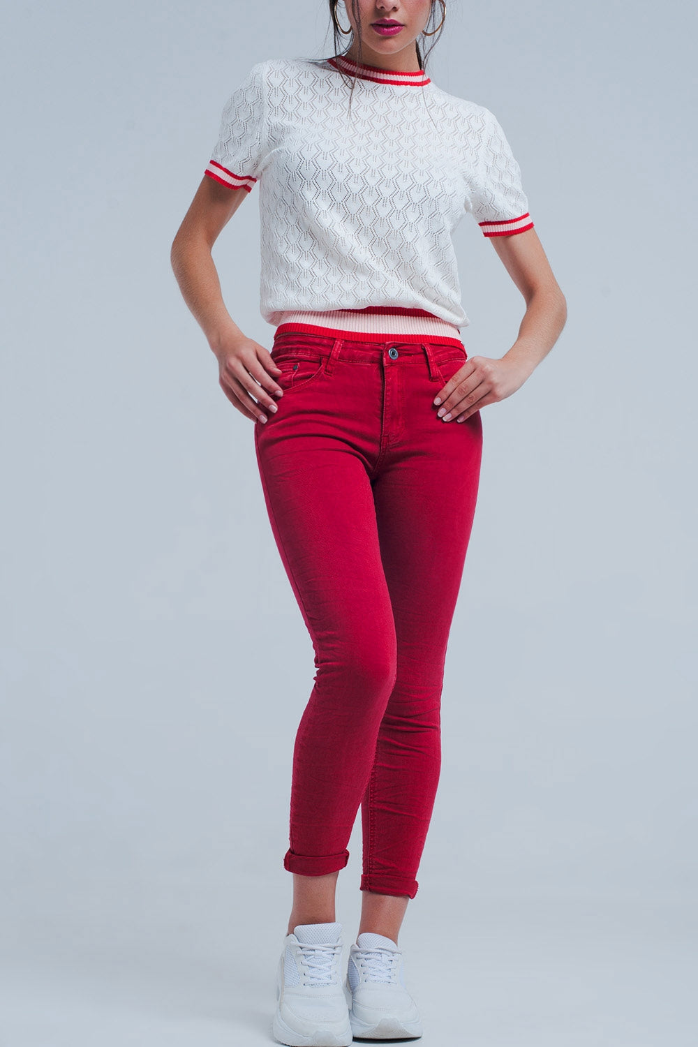 Q2 Red mid rise skinny jeans