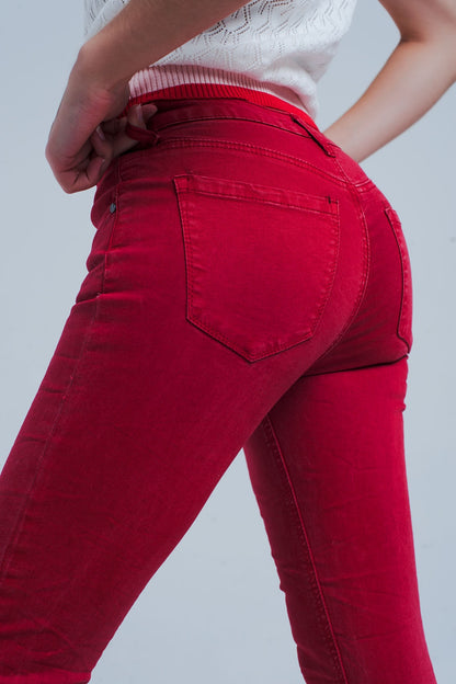 Q2-Red mid rise skinny jeans-Jeans