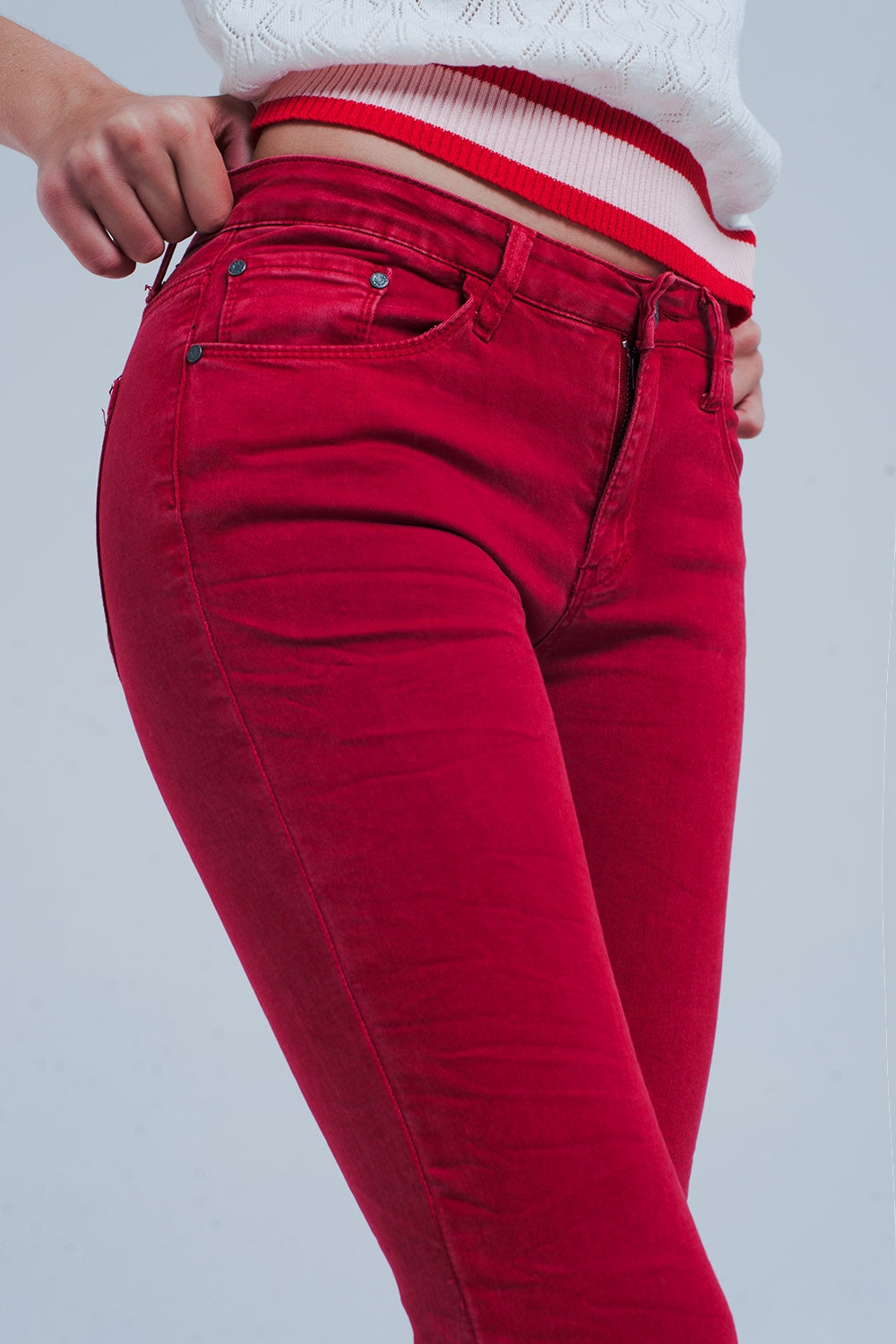 Q2-Red mid rise skinny jeans-Jeans