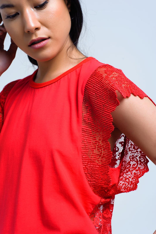 Q2 Red top with lace back and ruffles