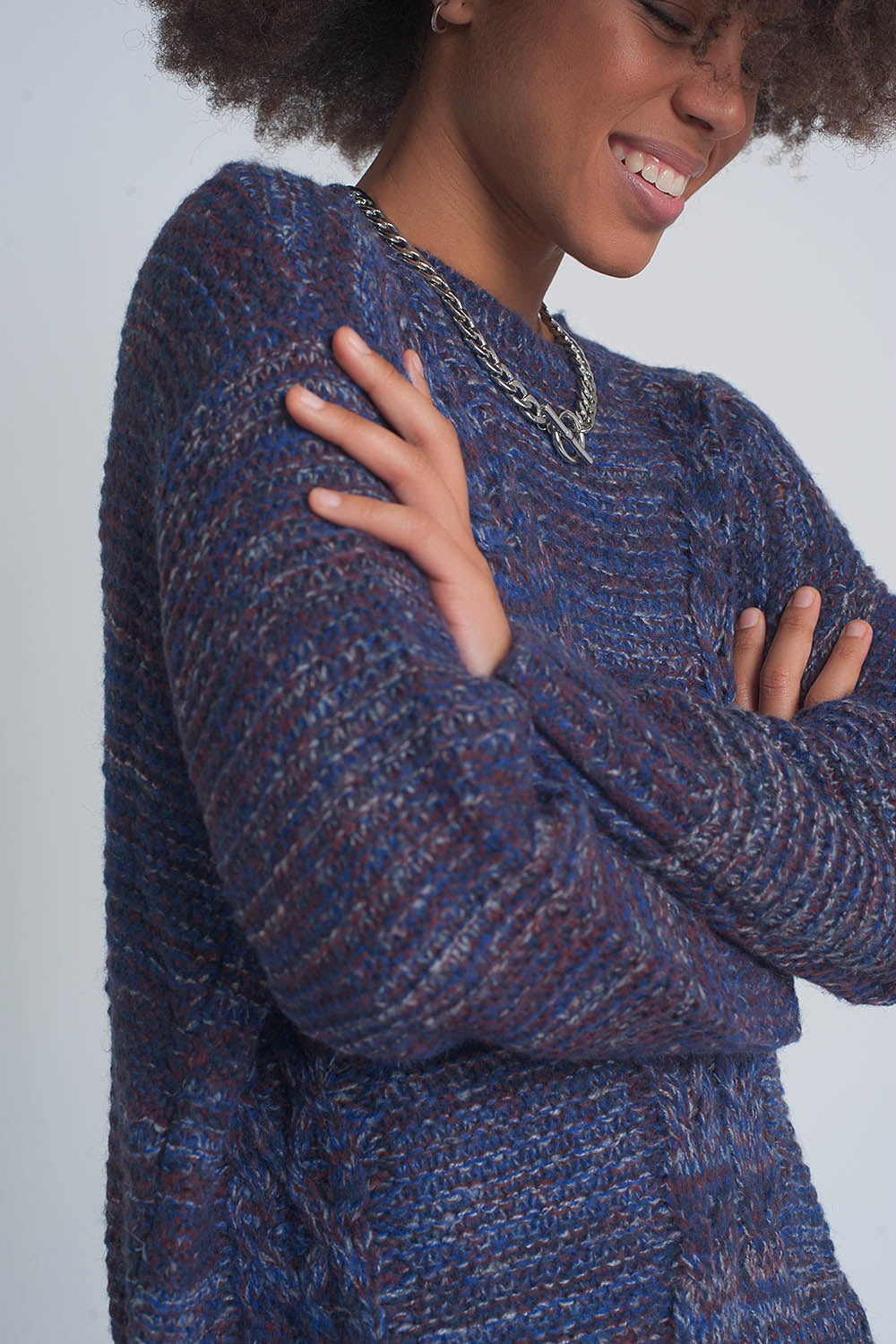 Q2 Round neck cable jumper in purple