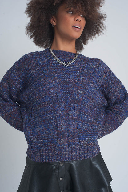 Round neck cable jumper in purpleSweaters