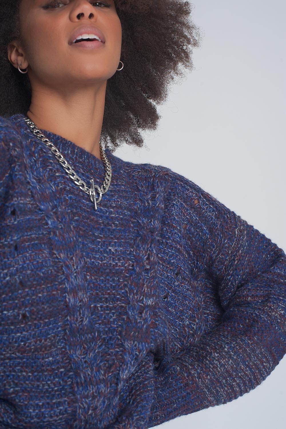 Round neck cable jumper in purpleSweaters