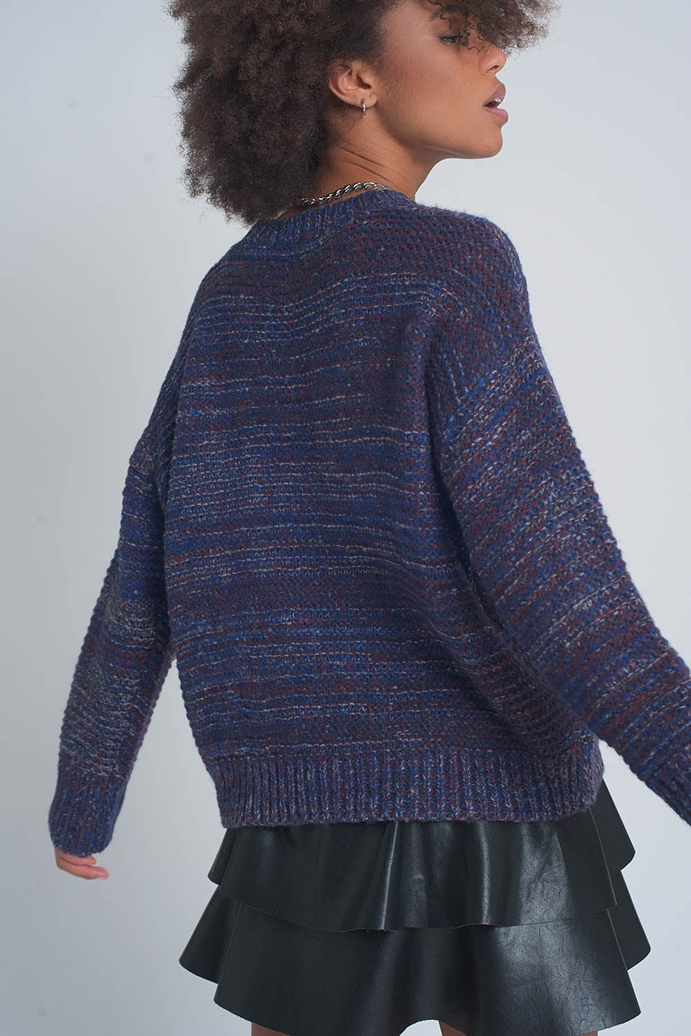 Round neck cable jumper in purpleSweaters