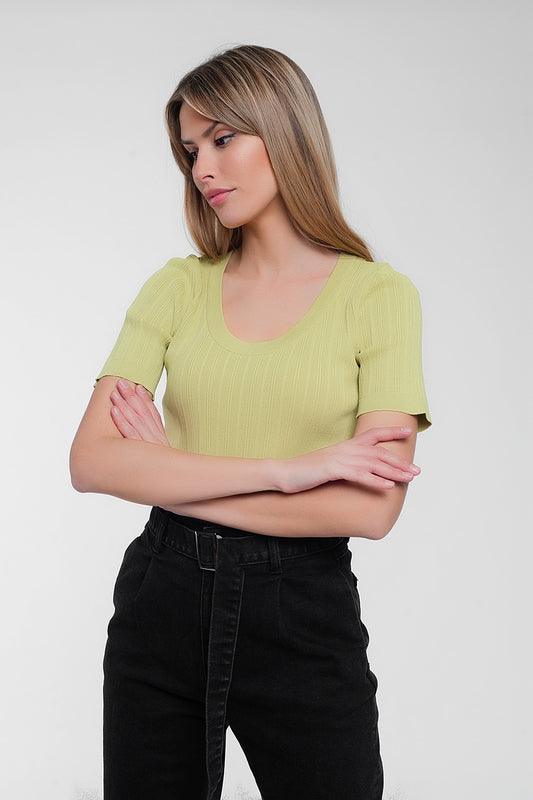 Q2 Scoop neck jumper with short sleeve in green
