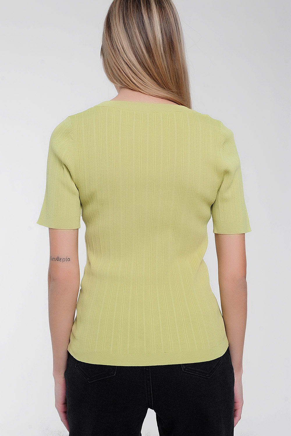 Scoop neck jumper with short sleeve in greenSweaters