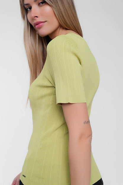 Scoop neck jumper with short sleeve in greenSweaters