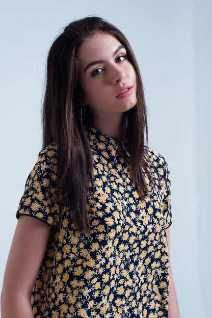 Shirt with yellow flowers printShort Sleeve Tops